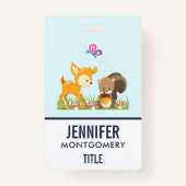Cute Woodland Creatures Cartoon Illustration Badge (Voorkant)