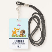 Cute Woodland Creatures Cartoon Illustration Badge (Achterkant met draagriem)