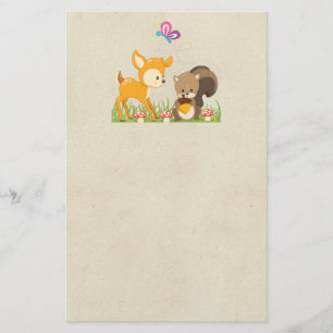 Cute Woodland Creatures Cartoon Illustration Briefpapier