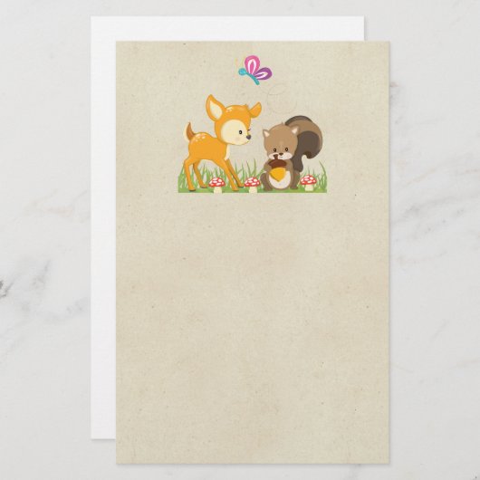 Cute Woodland Creatures Cartoon Illustration Briefpapier (Voorkant / Achterkant)