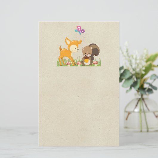 Cute Woodland Creatures Cartoon Illustration Briefpapier (Staand voorkant)