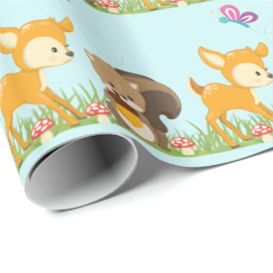 Cute Woodland Creatures Cartoon Illustration Cadeaupapier