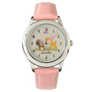 Cute Woodland Creatures Cartoon Illustration Horloge
