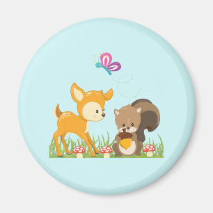 Cute Woodland Creatures Cartoon Illustration Magneet