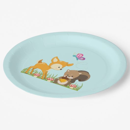 Cute Woodland Creatures Cartoon Illustration Papieren Bordje (Gekanteld)