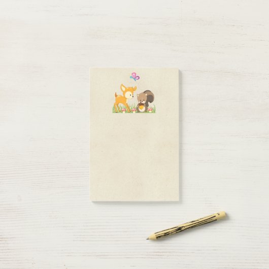 Cute Woodland Creatures Cartoon Illustration Post-it® Notes (Op bureau)