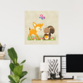 Cute Woodland Creatures Cartoon Illustration Poster (Thuiskantoor)