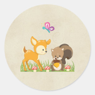 Cute Woodland Creatures Cartoon Illustration Ronde Sticker