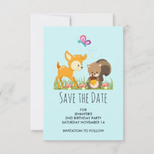 Cute Woodland Creatures Cartoon Illustration Save The Date