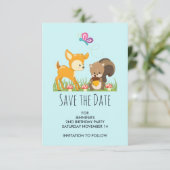 Cute Woodland Creatures Cartoon Illustration Save The Date (Staand voorkant)