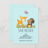 Cute Woodland Creatures Cartoon Illustration Save The Date (Voorkant / Achterkant)