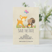Cute Woodland Creatures Cartoon Illustration Save The Date (Staand voorkant)