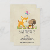 Cute Woodland Creatures Cartoon Illustration Save The Date (Voorkant / Achterkant)