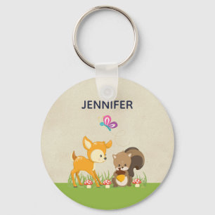 Cute Woodland Creatures Cartoon Illustration Sleutelhanger