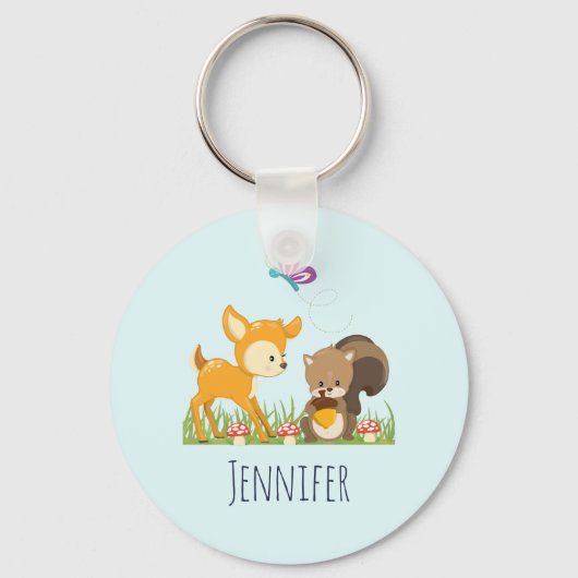 Cute Woodland Creatures Cartoon Illustration Sleutelhanger (Voorkant)