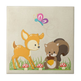Cute Woodland Creatures Cartoon Illustration Tegeltje