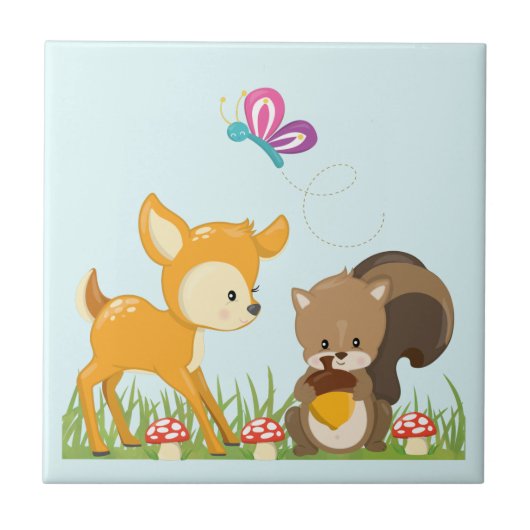 Cute Woodland Creatures Cartoon Illustration Tegeltje (Voorkant)