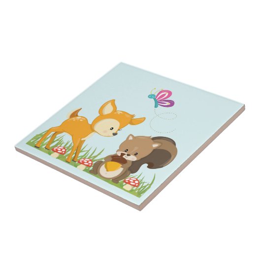 Cute Woodland Creatures Cartoon Illustration Tegeltje (Zijkant)