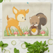 Cute Woodland Creatures Cartoon Illustration Theedoek (Gevouwen)