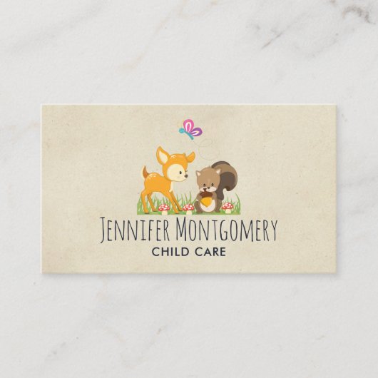 Cute Woodland Creatures Cartoon Illustration Visitekaartje (Voorkant)