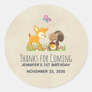 Cute Woodland Creatures Cartoon Party Dank je Ronde Sticker