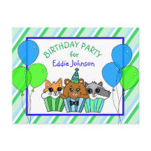 Cute Woodland Creatures Cupcake Birthday Invites