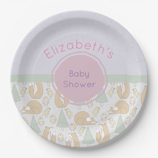 Cute Woodland Creatures Pattern Baby shower Papieren Bordje (Voorkant)