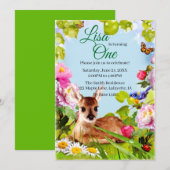 Cute Woodland Deer 1st Birthday Party Kaart (Voorkant / Achterkant)