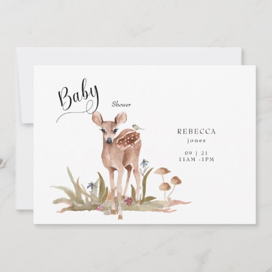 Cute Woodland Deer Baby shower Invitation Kaart (Voorkant)