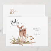 Cute Woodland Deer Baby shower Invitation Kaart (Voorkant / Achterkant)