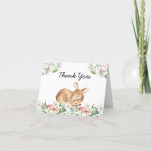 Cute Woodland Deer Floral Greenery Baby shower Bedankkaart