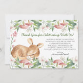 Cute Woodland Deer Floral Greenery Baby shower Bedankkaart (Voorkant)