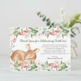 Cute Woodland Deer Floral Greenery Baby shower Bedankkaart