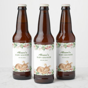 Cute Woodland Deer Floral Greenery Baby shower Bier Etiket