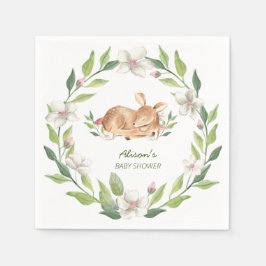Cute Woodland Deer Floral Greenery Baby shower Servet