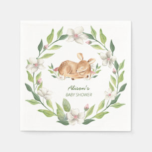 Cute Woodland Deer Floral Greenery Baby shower Servet