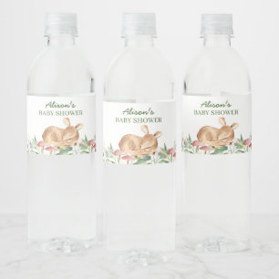 Cute Woodland Deer Floral Greenery Baby shower Waterfles Etiket