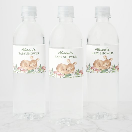 Cute Woodland Deer Floral Greenery Baby shower Waterfles Etiket (Flessen)