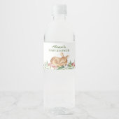 Cute Woodland Deer Floral Greenery Baby shower Waterfles Etiket (Voorkant)