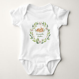 Cute Woodland Deer Floral Greenery Romper
