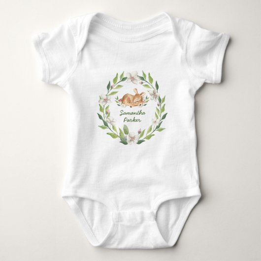 Cute Woodland Deer Floral Greenery Romper (Voorkant)