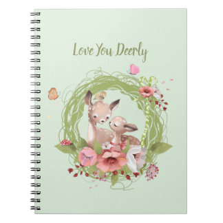 Cute Woodland Deer Green Pink Floral Notitieboek