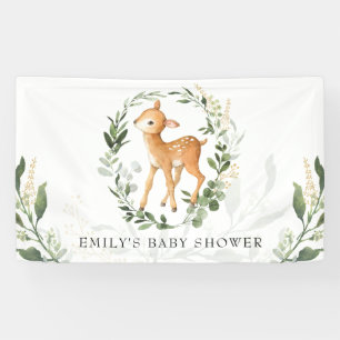 Cute Woodland Deer Greenery Gold Baby shower Spandoek
