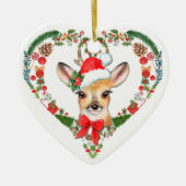 Cute Woodland Deer Heart Holiday Wreath Keramisch Ornament (Voorkant)