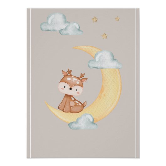 Cute Woodland Deer Moon Poster for Children (Voorkant)