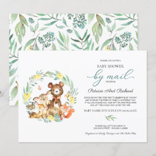 Cute Woodland Dieren Groene Baby Shower Per Post Kaart
