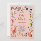 Cute Woodland Dieren Roze Baby Shower Kaart (Voorkant)
