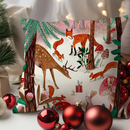 Cute Woodland dieren roze en groen bos Kussen