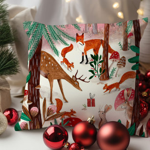 Cute Woodland dieren roze en groen bos Kussen