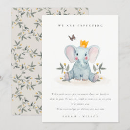 Cute Woodland Elephant Foliage Baby Aankondiging